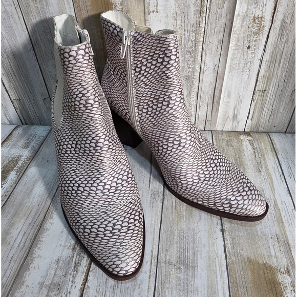 The Limited Shoes - The Limited Kiki Snakeskin Textured Ankle Boots Cream Brown Block Heel Size 7.5M